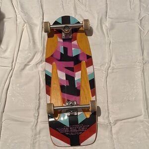 Colorful Geometric Retro Skateboard - Pink, Teal, Black
